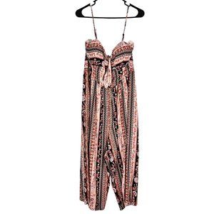NWT As You Wish Extra Large Tribal print Floral Pink & Black Jumpsuit long pants